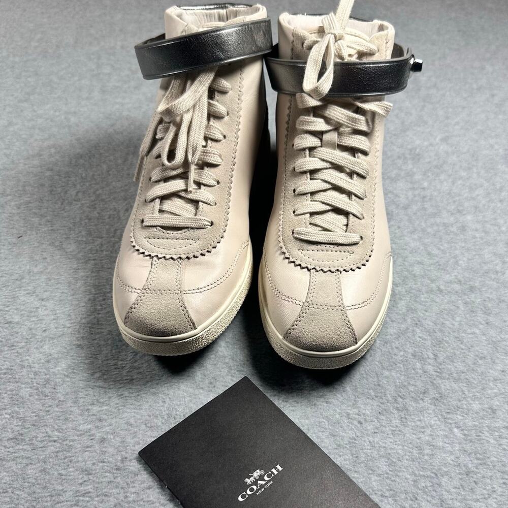 Coach C213 High Top Sneakers White Silver Leather Suede 9.5 - Picture 4 of 14